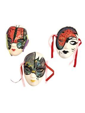 Venetian Style Decorative Wall Masks Hand Painted Glitter Butterfly Trio